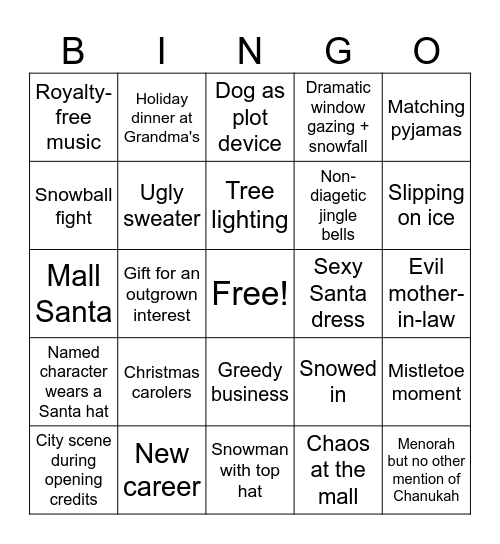 Christmas Movie Bingo Card