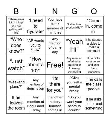 Carr Bingo Card