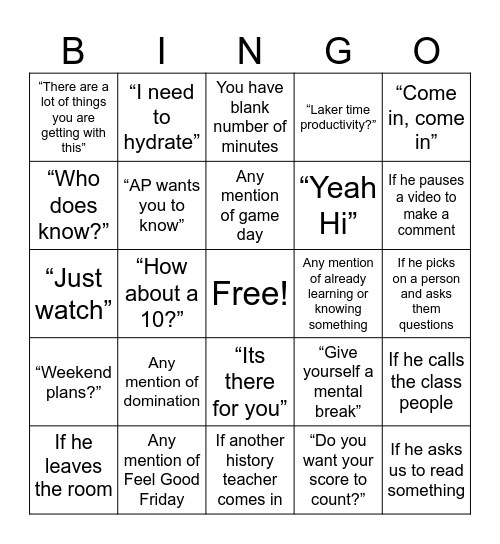 Carr Bingo Card