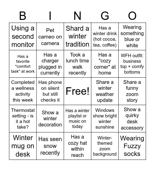 United's Winter Bingo Card