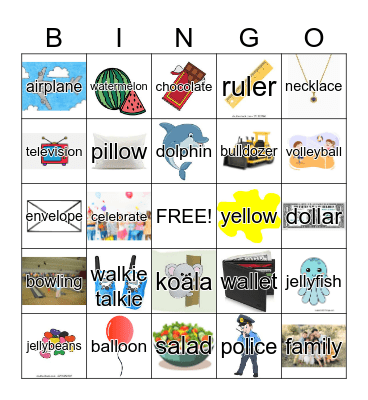 medial "l" Bingo Card