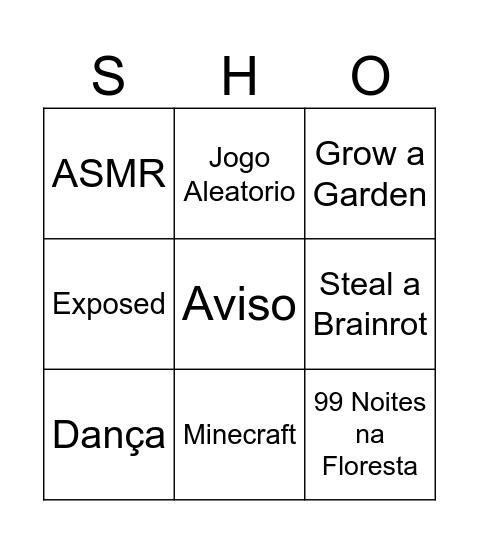 Nada pra Fazer Bingo Card