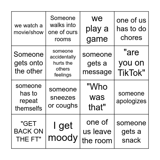 Facecall bingo Card