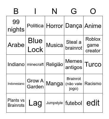 Youtube Shorts Bingo Card