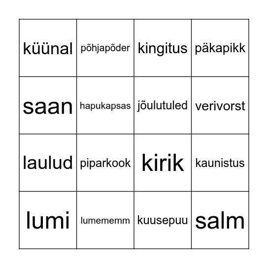 Jõuluteemaline bingo! Bingo Card
