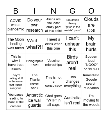 CONSPIRACY THEORIES BINGO Card
