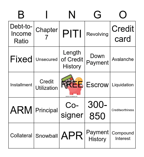 EPF REVIEW BINGO--Credit & Loans Bingo Card