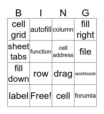 MS EXCEL Bingo Card