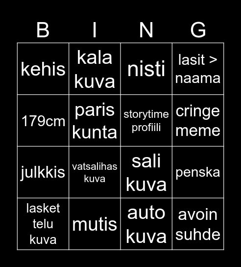 tinder bingo Card