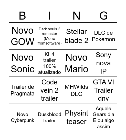 TGA Ultimate Bingo Card