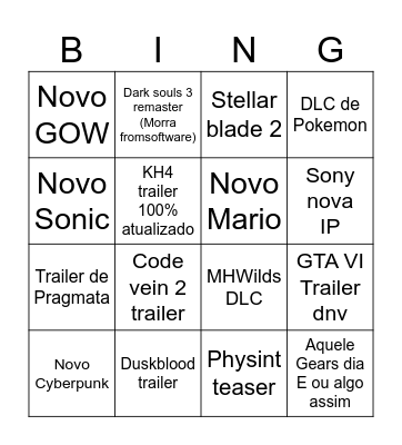 TGA Ultimate Bingo Card