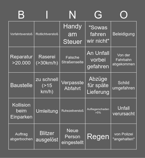 ETS2 Bingo Card