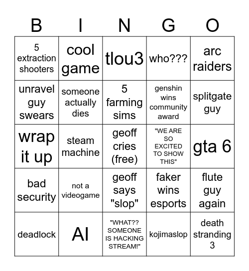 nenfoy game award Bingo Card
