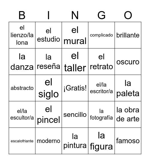 3.2 Las Bellas Artes Bingo Card
