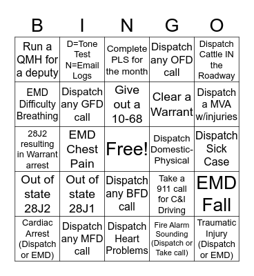 911 Bingo (Coverall) Bingo Card