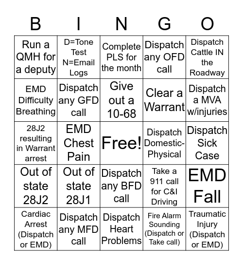 911 Bingo (Coverall) Bingo Card