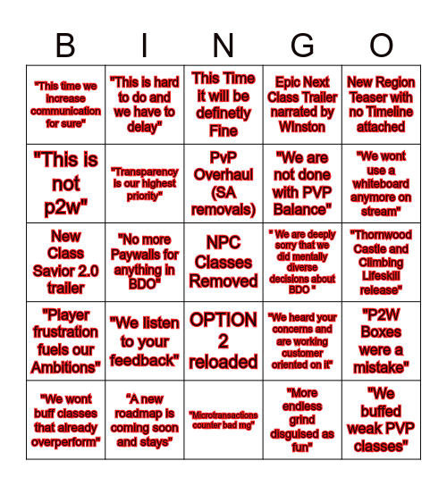 Calpheon Ball Copium/Bingo Card