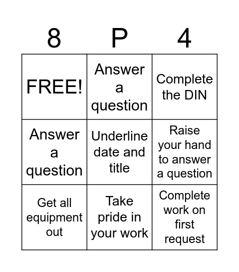 Actively Engaged Bingo Card
