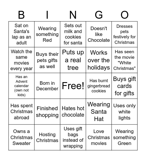 ERC Christmas Bingo Card