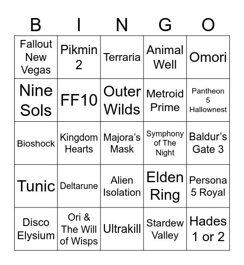 Bucket List Bingo Card Bingo Card
