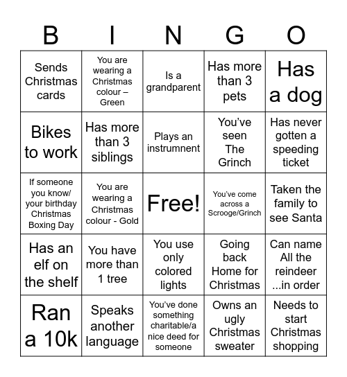 ERC Christmas Bingo Card