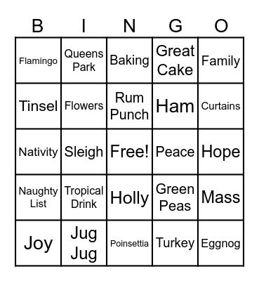 Tropical Christmas Bingo Card