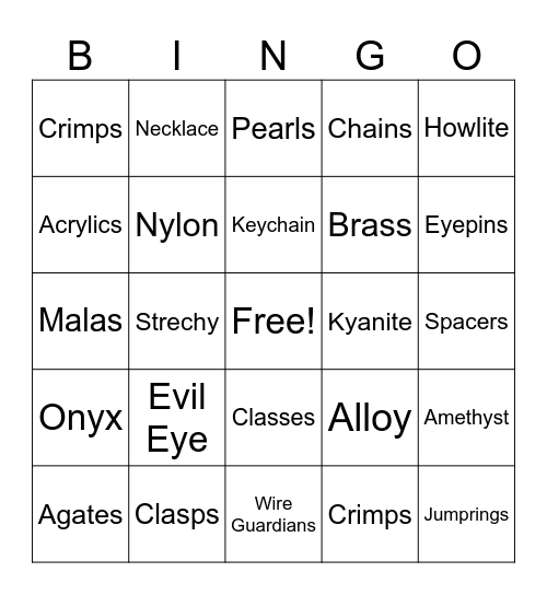Bead Dynasty Post Xmas Party Bingo Card