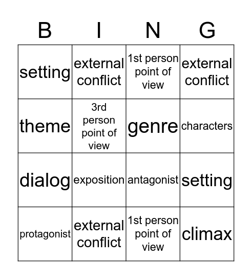Elements of Literature Bingo Card