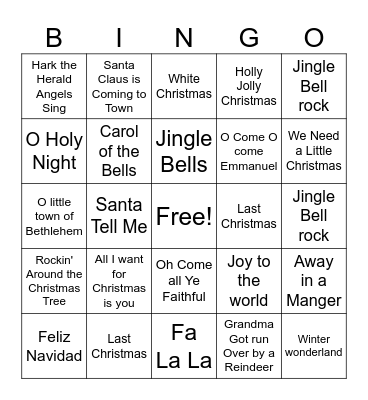 Christmas Song Bingo Card