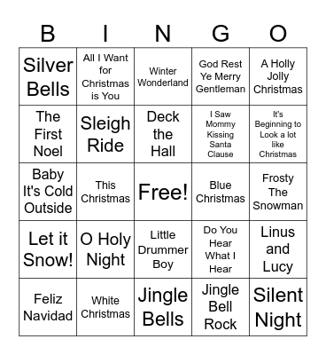 Holiday Music Bingo Card