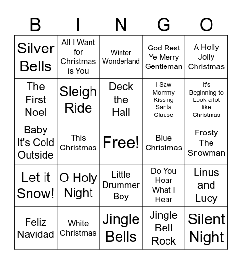 Holiday Music Bingo Card