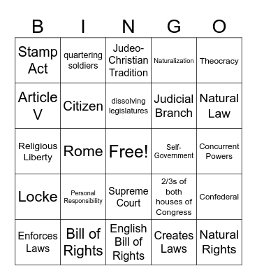 Midterm Review Bingo Card