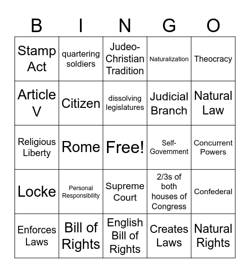 Midterm Review Bingo Card