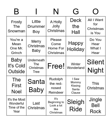 Holiday Music Bingo Card