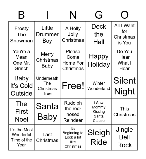 Holiday Music Bingo Card