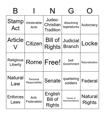 Midterm Review Bingo Card