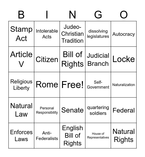 Midterm Review Bingo Card
