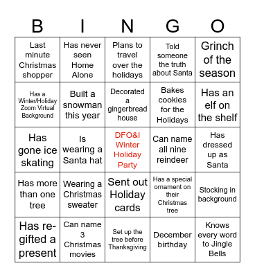 DFO&I Winter Holiday Party Bingo Card