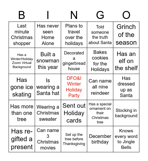 DFO&I Winter Holiday Party Bingo Card