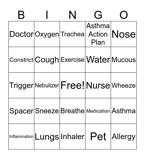 Asthma Lungo Bingo Card