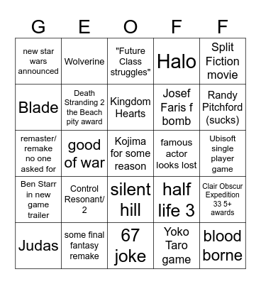 TGA 2025 Bingo Card