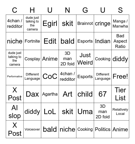 Reels Bingo Card