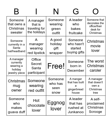 Lyford Cay Club Christmas BINGO Card