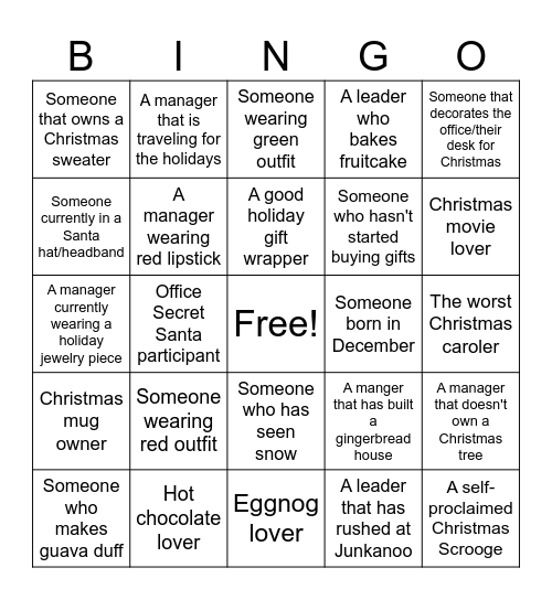 Lyford Cay Club Christmas BINGO Card
