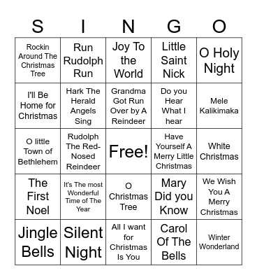 Christmas Music Bingo Card