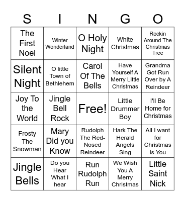 Christmas Music Bingo Card