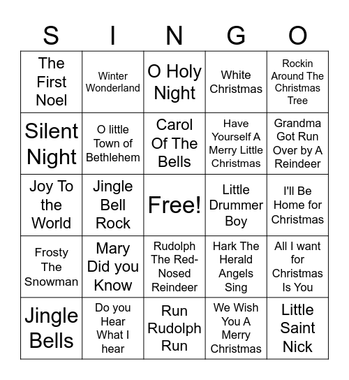 Christmas Music Bingo Card