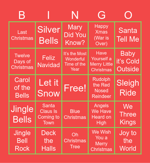 Christmas Music Bingo Card