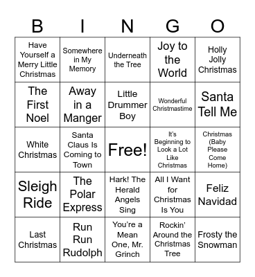 Christmas Music Bingo Card