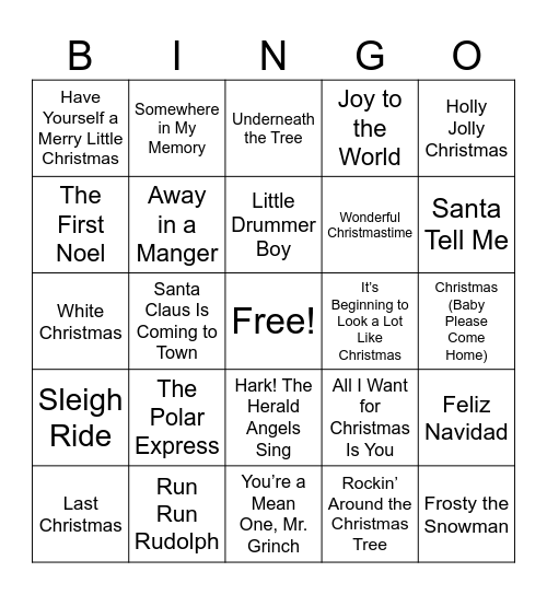 Christmas Music Bingo Card
